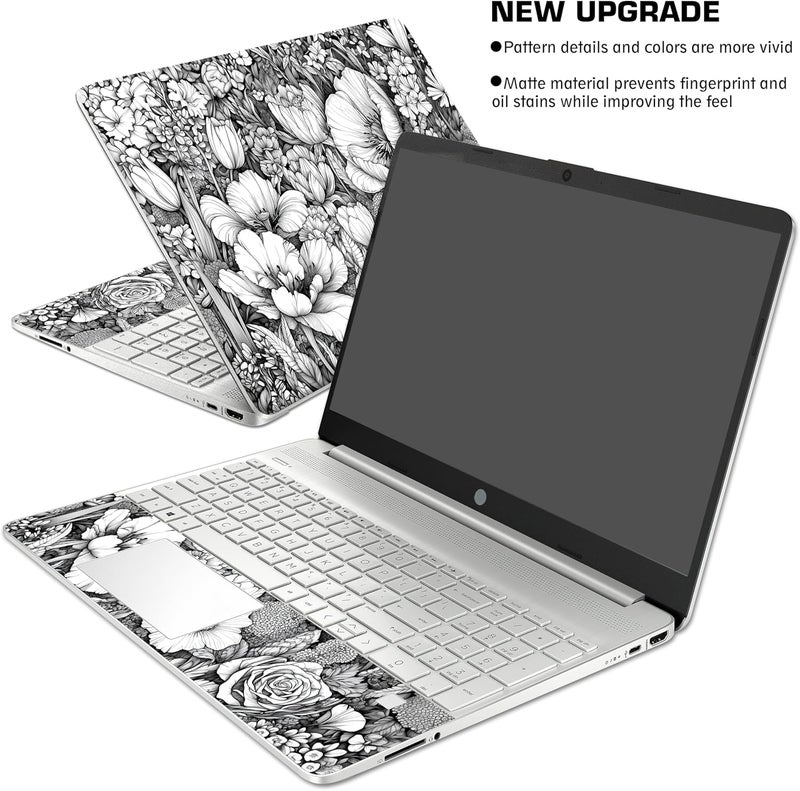 TracyArt Laptop Skin Decal HP 15.6" - Black White Botanical, Laptop Cover Sticker, No Cutting Required, No Bubble, Waterproof, Scratch Resistant - Including Wide Screen and Wrist Pad - Image 3